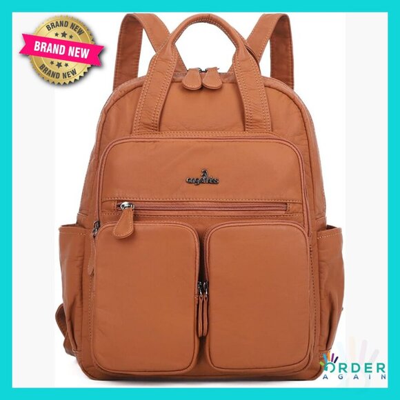 Soft Vegan Leather Backpack Purse Multi Pocket Casual Travel Adjustable Straps main image 4